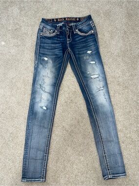 Rock Revival -Luiza- Distressed Skinny Jeans - Dark Blue